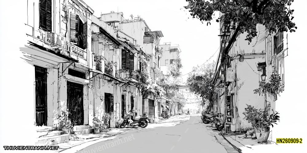 Tranh dán tường Phố cổ Hà Nội, Phố xưa - -HN260909-2 - Tranh tường chất lượng cao